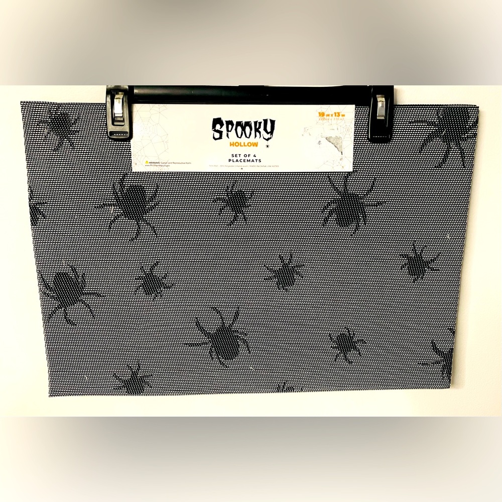Spooky Halloween Themed Place Mats PVC Black Spiders Set of 4 Fun Party New